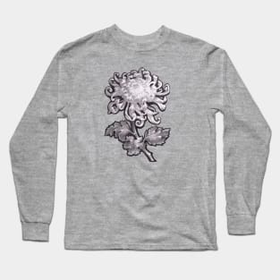 Elegant Chrysanthemum Flower Pencil Drawing - Monochrome Art Long Sleeve T-Shirt